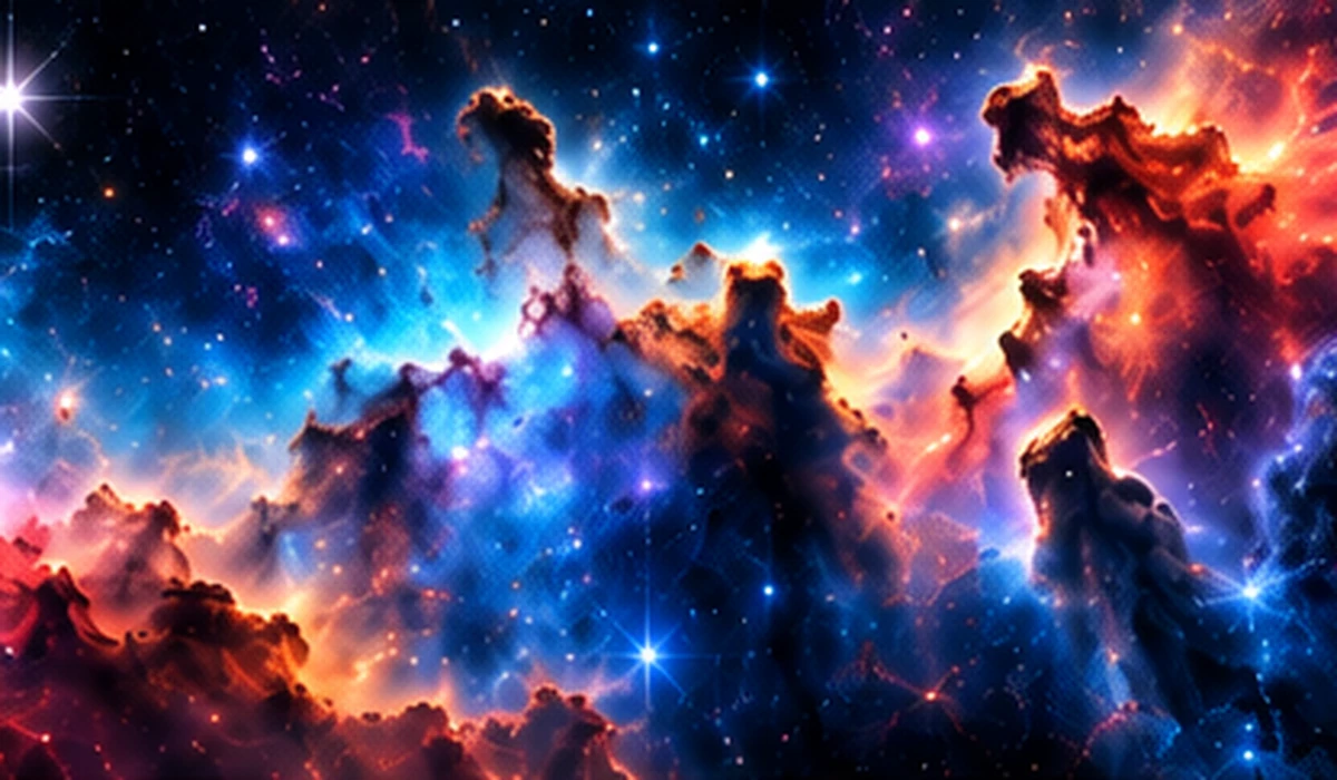 Ilustrasi nebula berwarna dan gugusan bintang